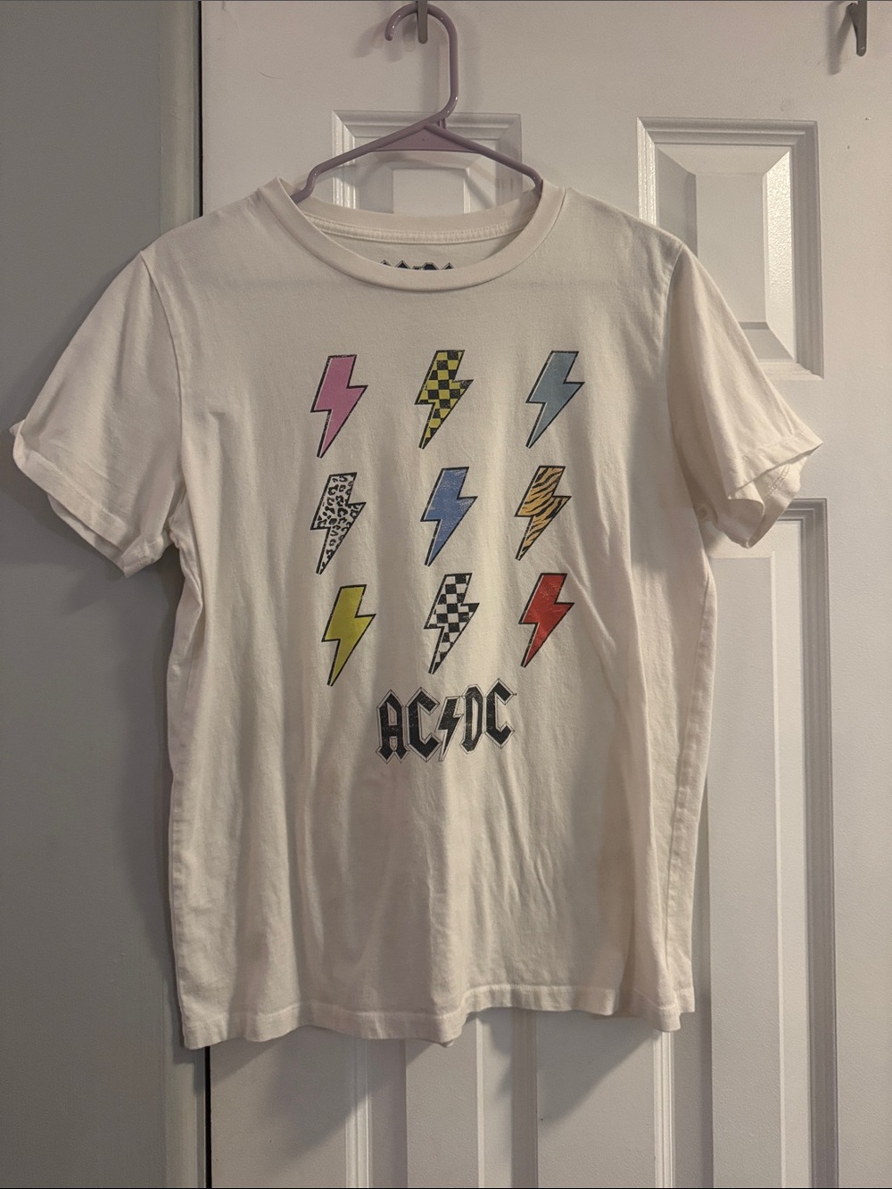 AC/DC Kids White Tee with Multicolor Lightning Bolts